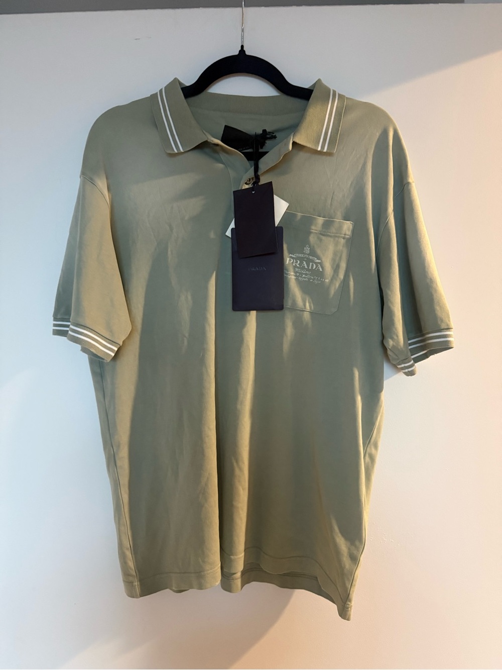 Prada Men’s Sage Green Polo with Contrast Trim Size S